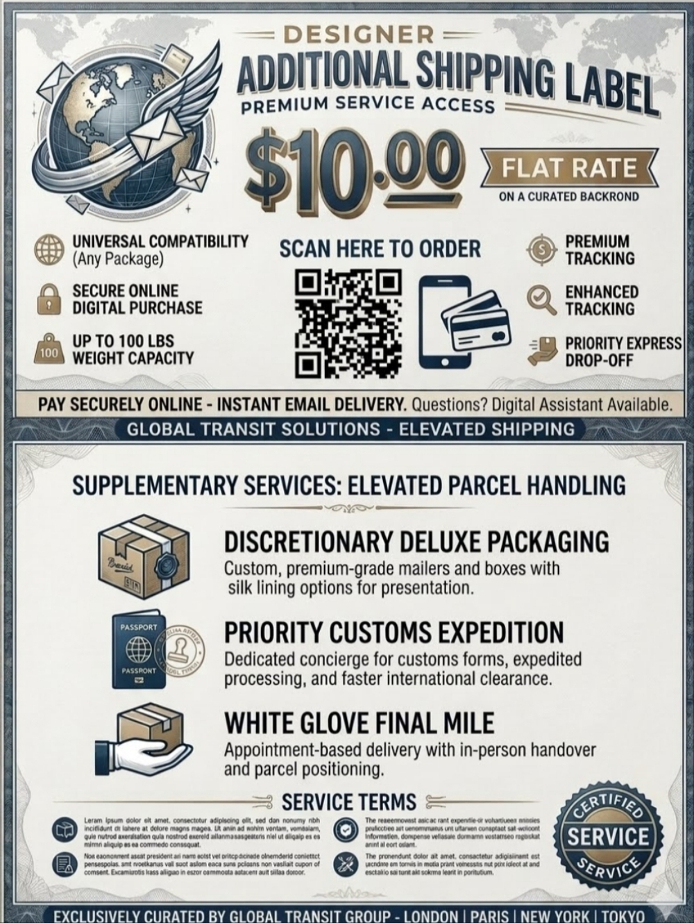 Designer Additional Shipping Label - White, Gold Accent